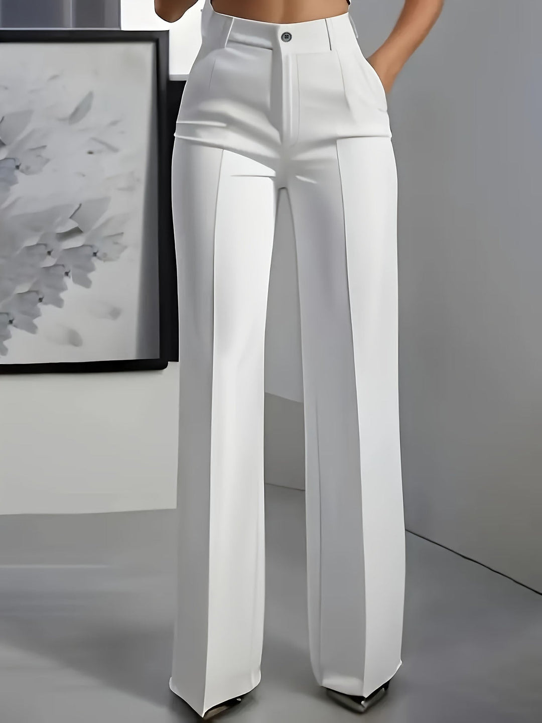 Pantalon large pour femmes, taille haute, coupe structurée, style bureau décontracté