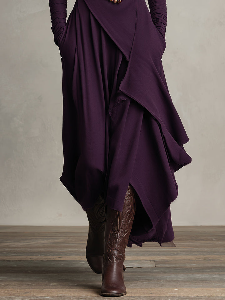 Natalia | Asymmetrisk Maxi Strikket Kjole med Rullekrave