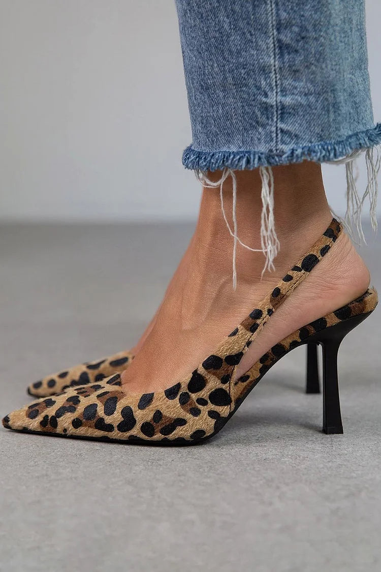 Maria | Tacones de aguja khaki con estampado de leopardo y punta afilada