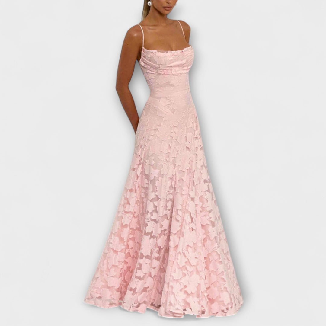 Kairi - Abito Lungo Elegante in Pizzo Floreale con Spalline Sottili