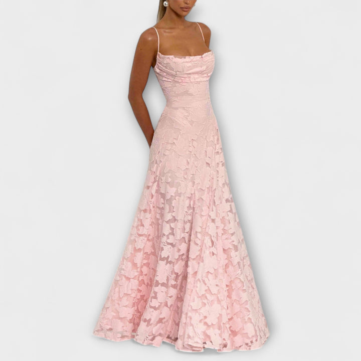 Kairi - Abito Lungo Elegante in Pizzo Floreale con Spalline Sottili