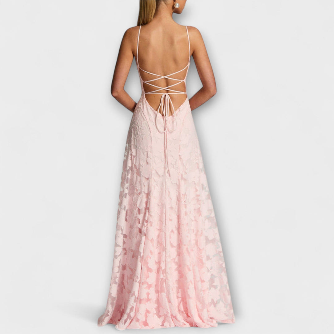 Kairi - Abito Lungo Elegante in Pizzo Floreale con Spalline Sottili