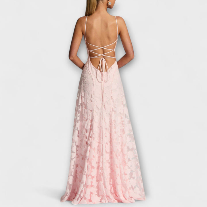 Kairi - Abito Lungo Elegante in Pizzo Floreale con Spalline Sottili
