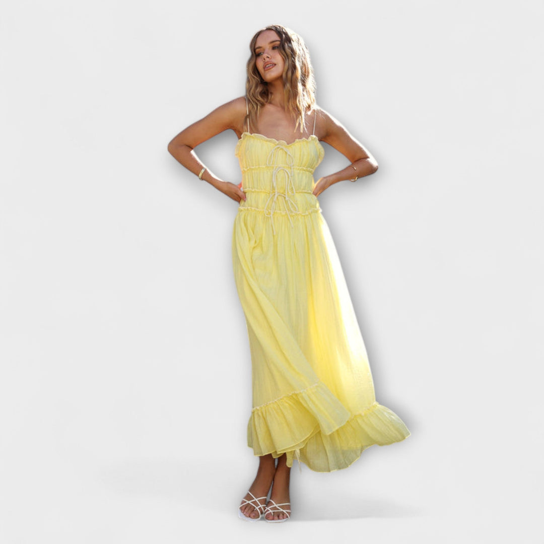 Celine - Vestido midi sin mangas con dobladillo con volantes