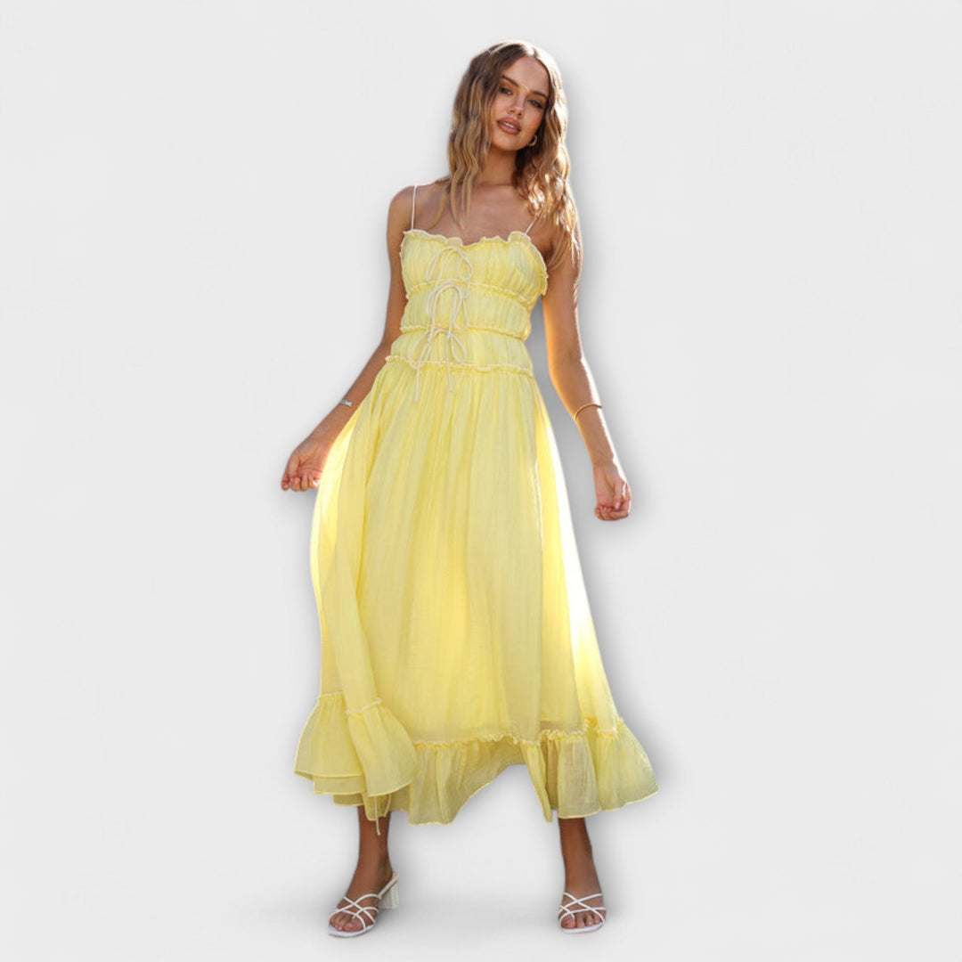 Celine - Vestido midi sin mangas con dobladillo con volantes