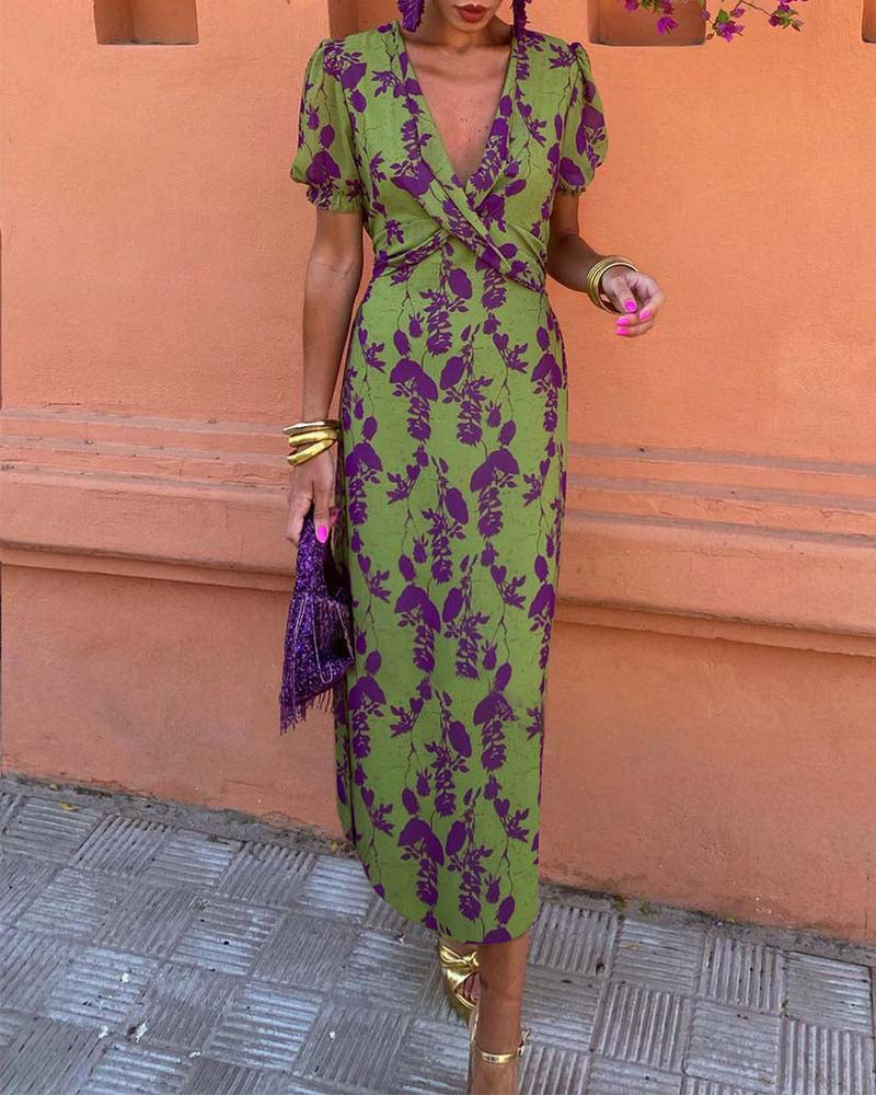 Brie | Abito Midi Floreale con Scollo a V