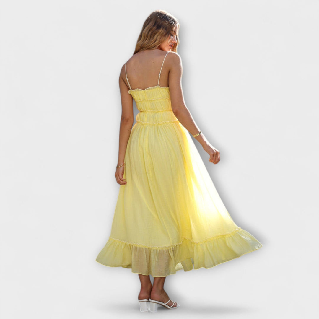 Celine - Vestido midi sin mangas con dobladillo con volantes
