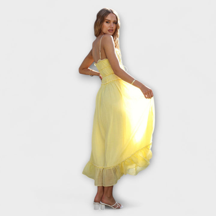 Celine - Vestido midi sin mangas con dobladillo con volantes