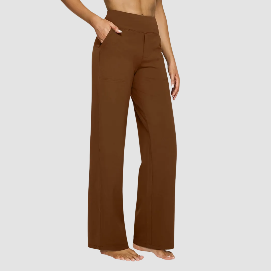 Women's Sweatpants Soft Stretch Fabric High Waist Wide Leg Pockets Casual
