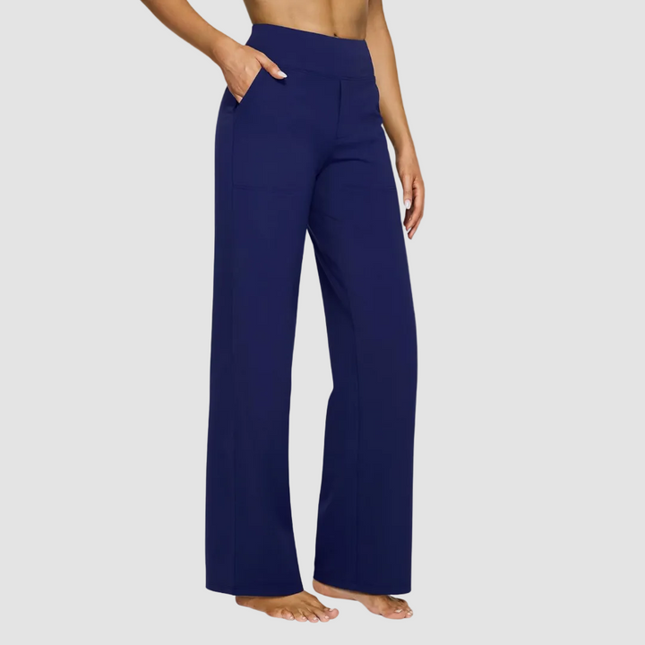 Women's Sweatpants Soft Stretch Fabric High Waist Wide Leg Pockets Casual
