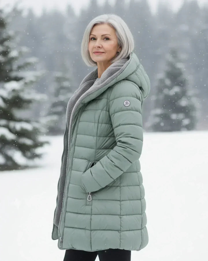 Apolline | Padded Long Quilted Jacket with A-Line Cut and Front Zip Closure