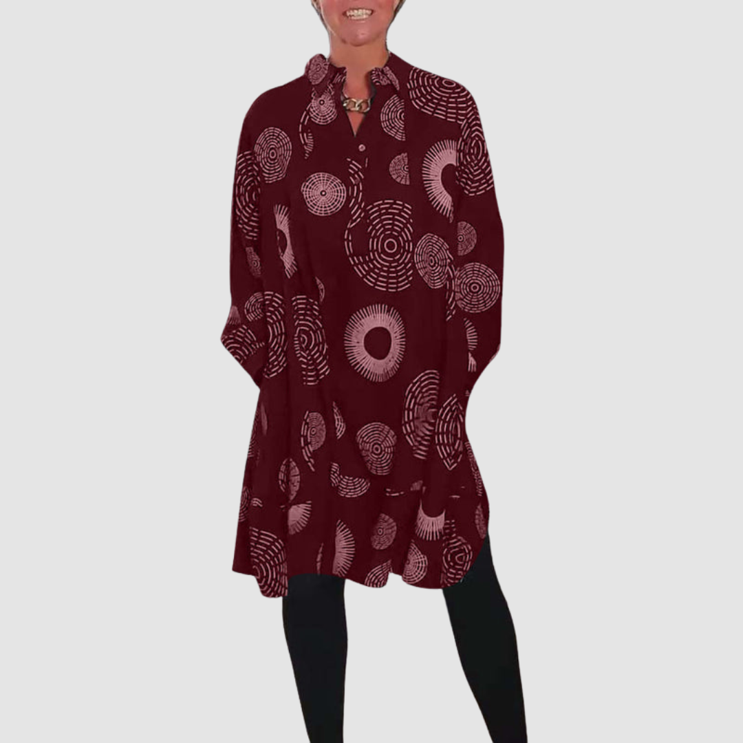 Haydie™ Vestido casual con solapa y estampado geométrico