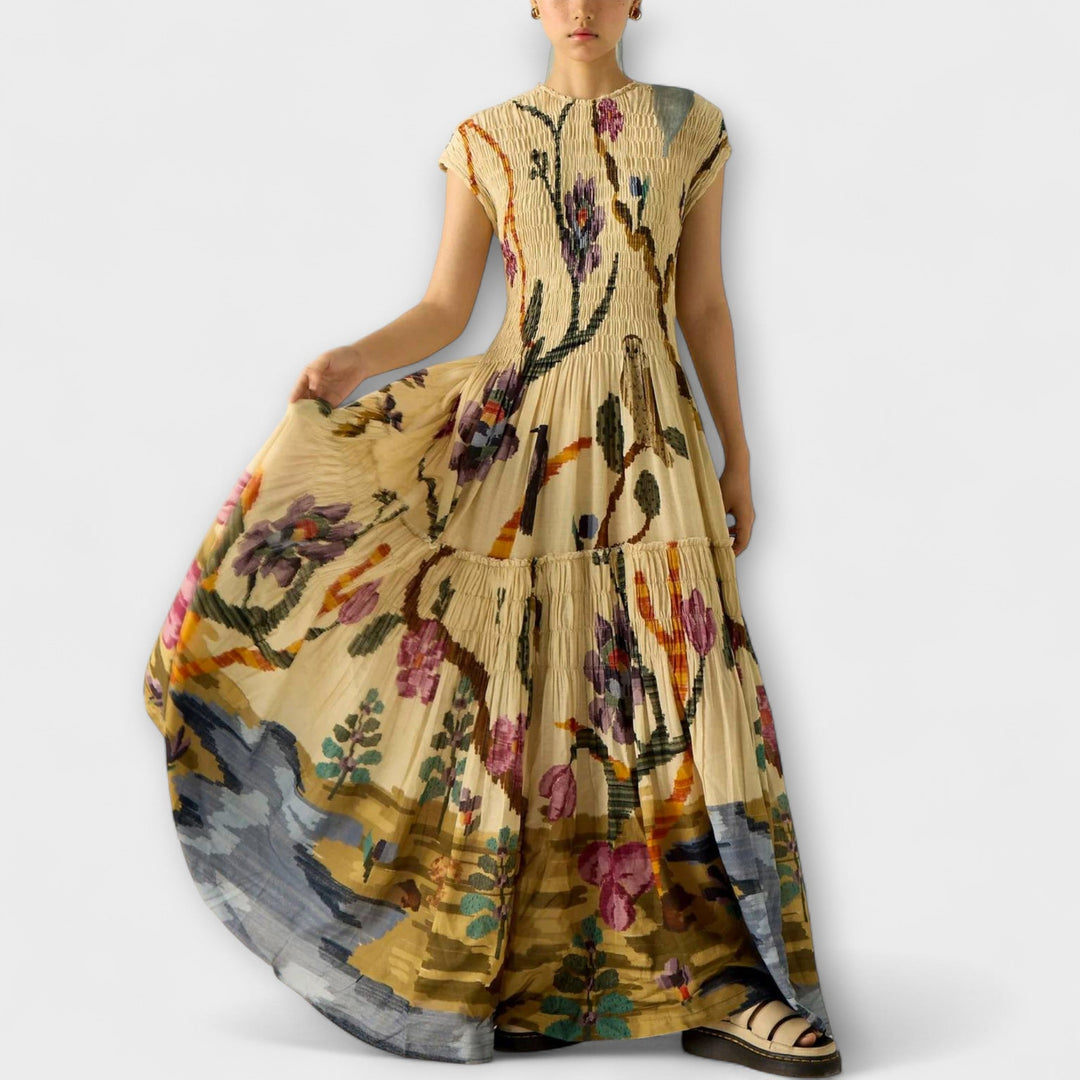 Amanda - Maxikleid mit plissiertem Druckmuster
