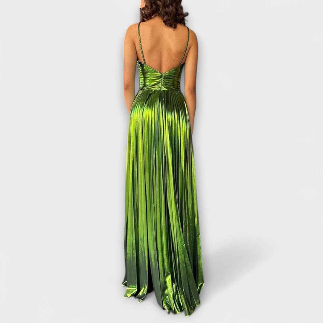 Vestido Maxi com Tecido Metálico