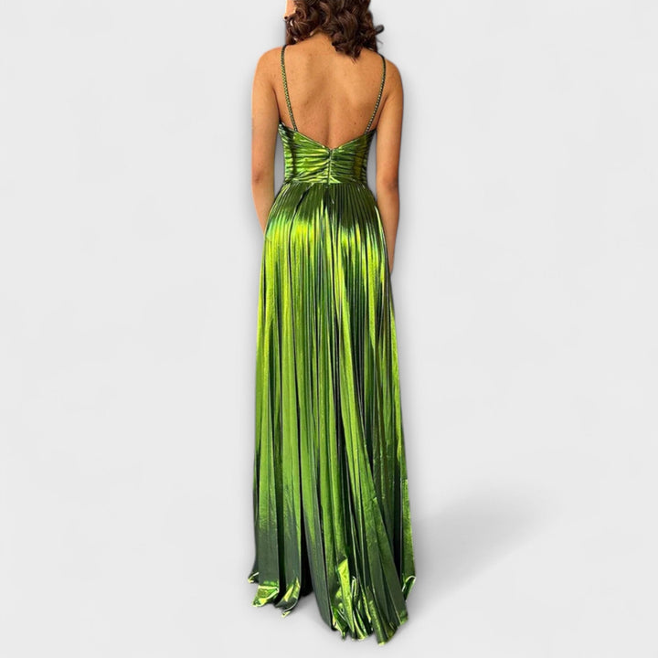 Vestido Maxi com Tecido Metálico