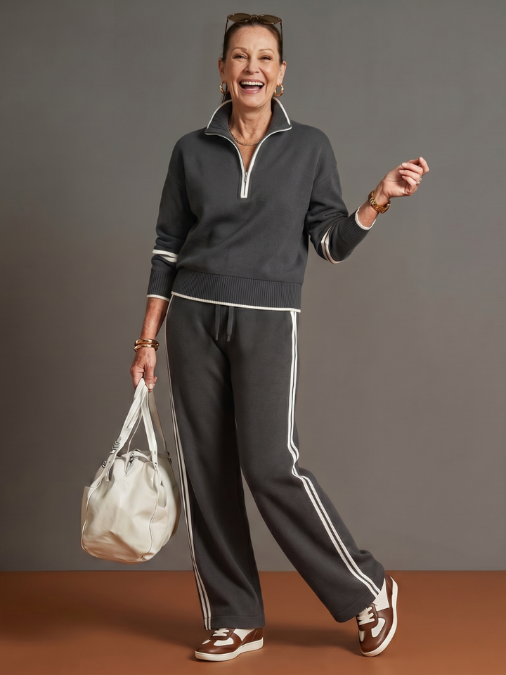 Alina | Ensemble avec haut à manches longues à col zippé facile à porter et pantalon à jambes larges