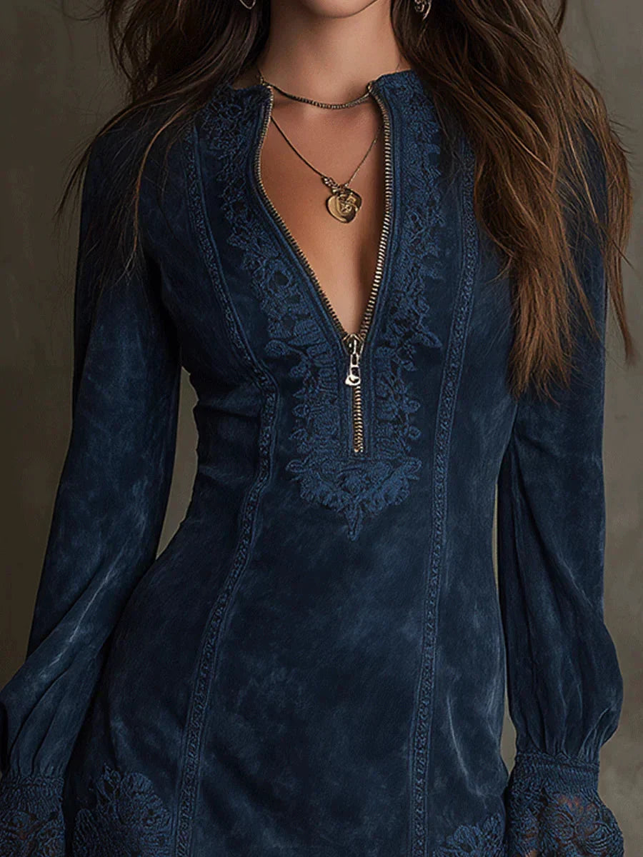 Jasmine – Mini robe bleue en dentelle
