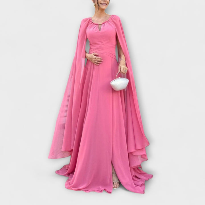 Mabel - Elegant maxi-kjole med kappeærmer og høj slids