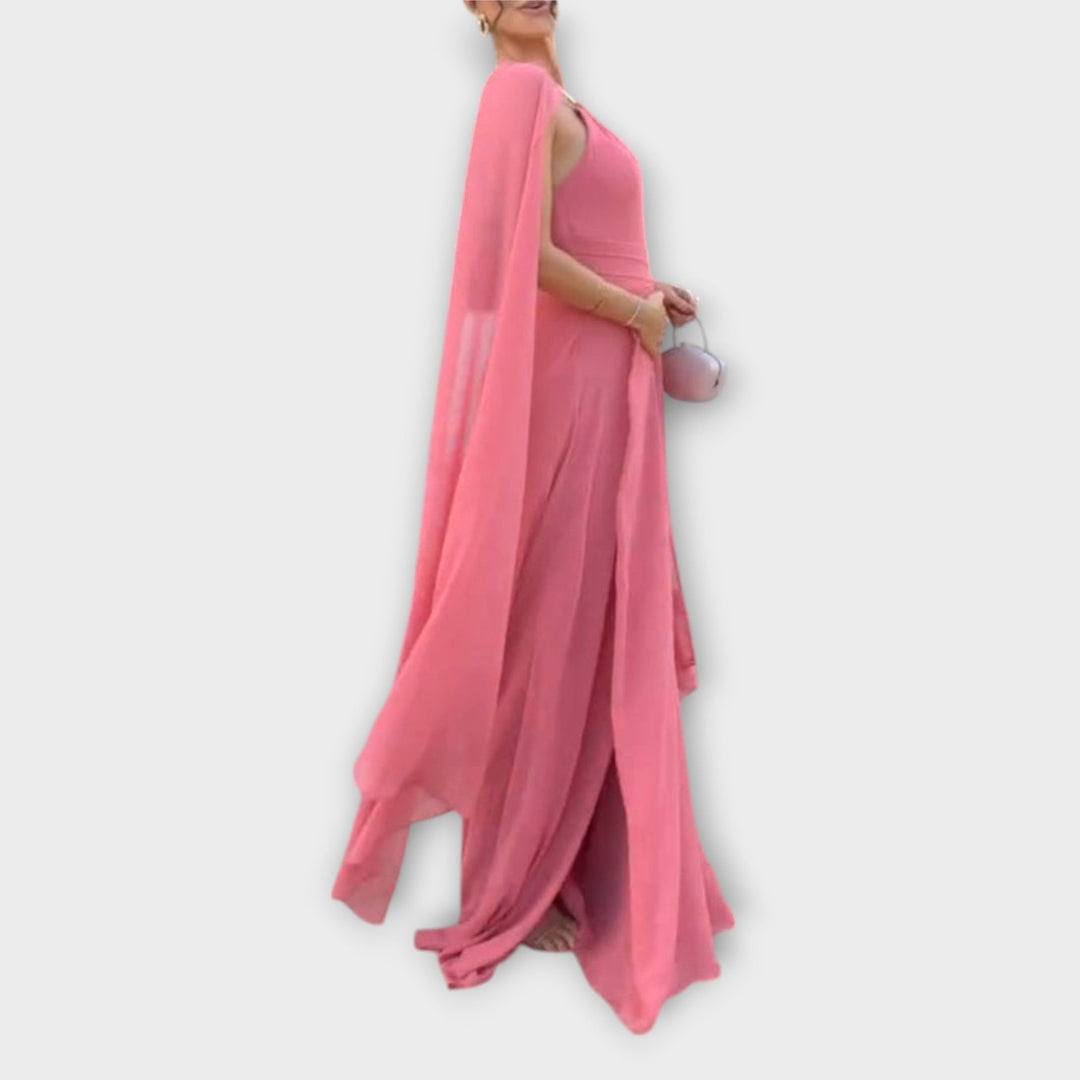 Mabel - Elegant maxi-kjole med kappeærmer og høj slids