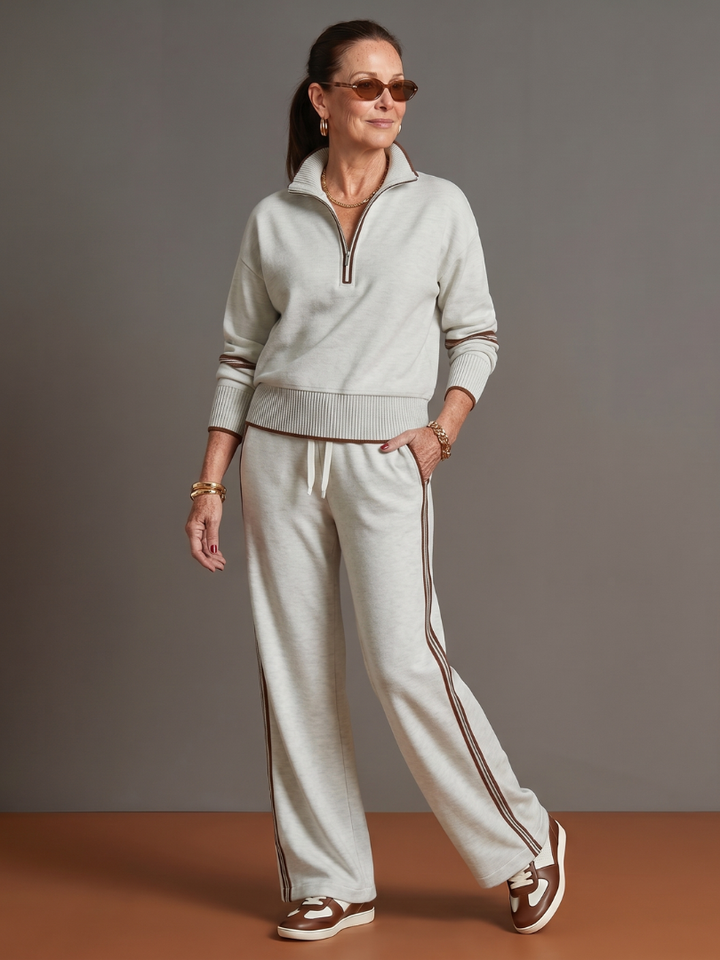 Alina | Ensemble avec haut à manches longues à col zippé facile à porter et pantalon à jambes larges
