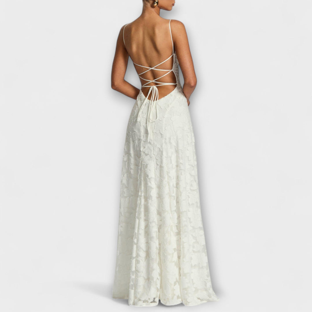 Kairi - Abito Lungo Elegante in Pizzo Floreale con Spalline Sottili