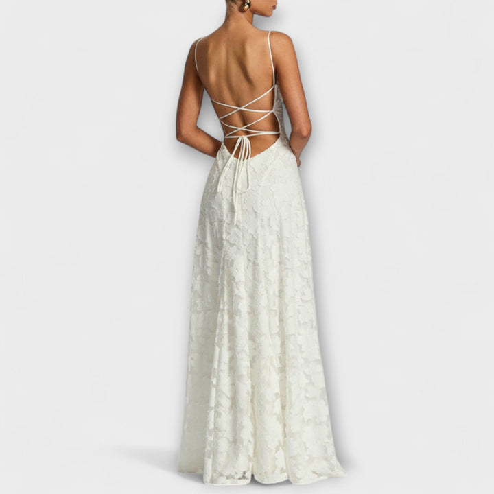 Kairi - Abito Lungo Elegante in Pizzo Floreale con Spalline Sottili