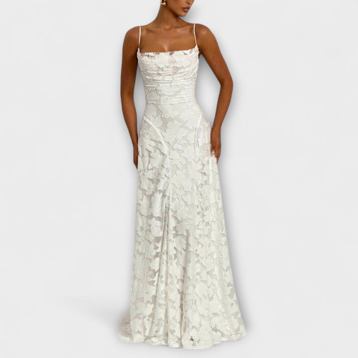 Kairi - Abito Lungo Elegante in Pizzo Floreale con Spalline Sottili
