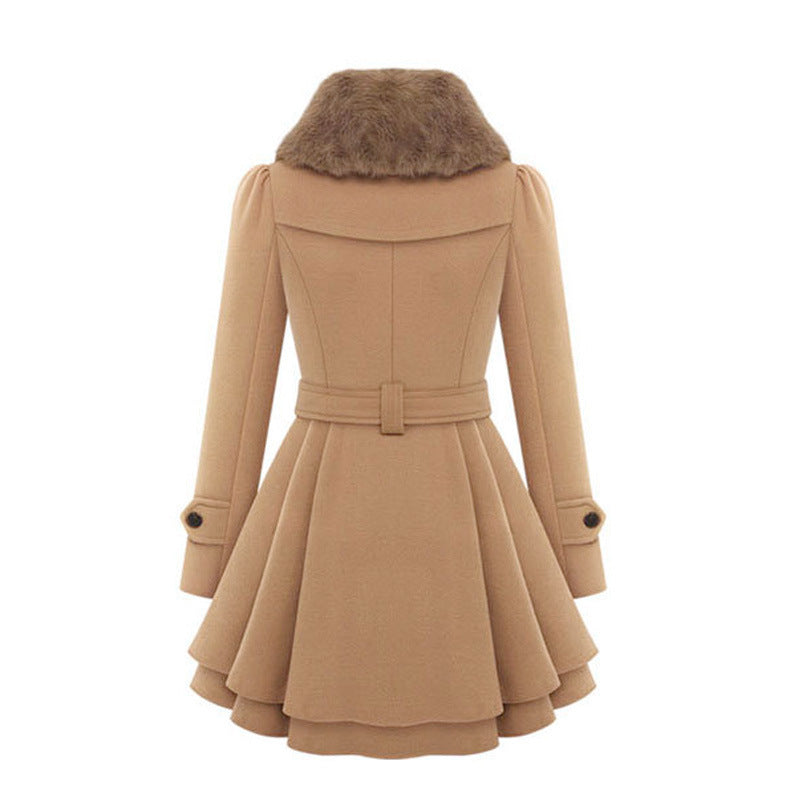 Aurelie | Vintage-Inspired Belted Trench Coat with Faux Fur Trim and Tailored Waist