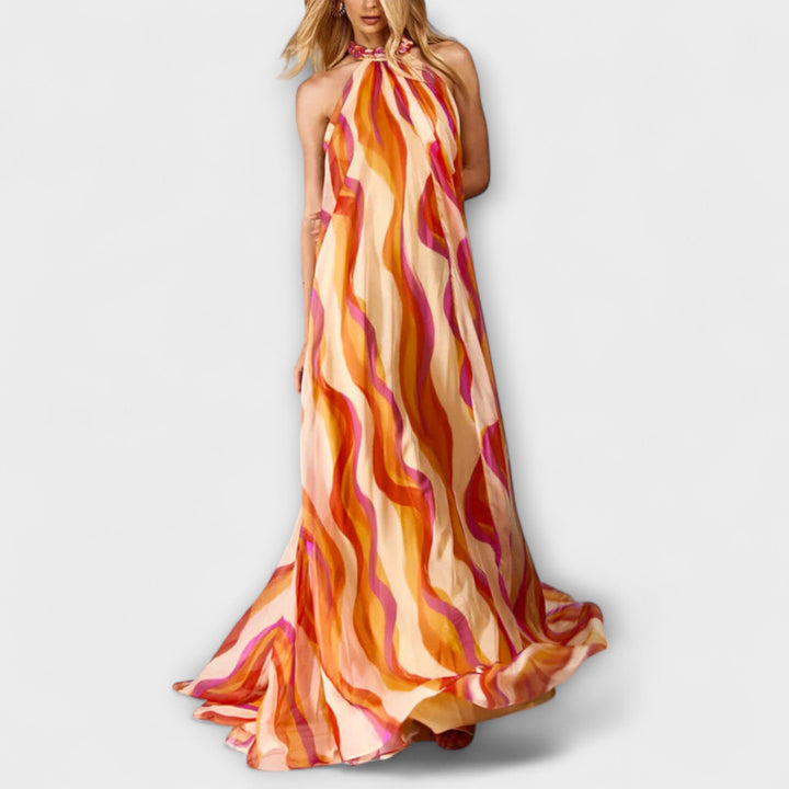 Rumi - Vestido Maxi Estiloso Trançado com Estampa Ondulada