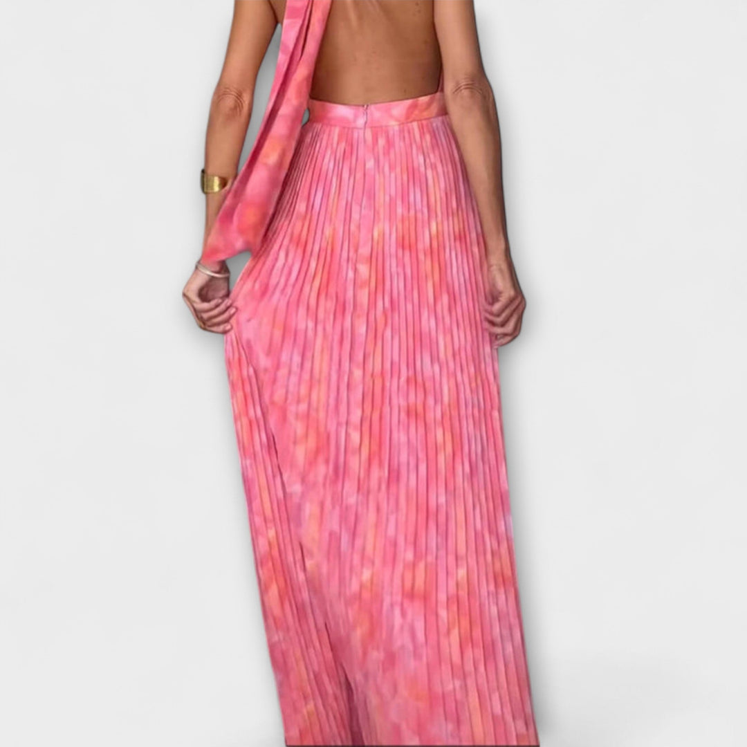 Seraphina - Chic halterneck V-hals plisseret maxikjole