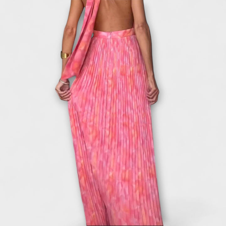 Seraphina - Chic halterneck V-hals plisseret maxikjole