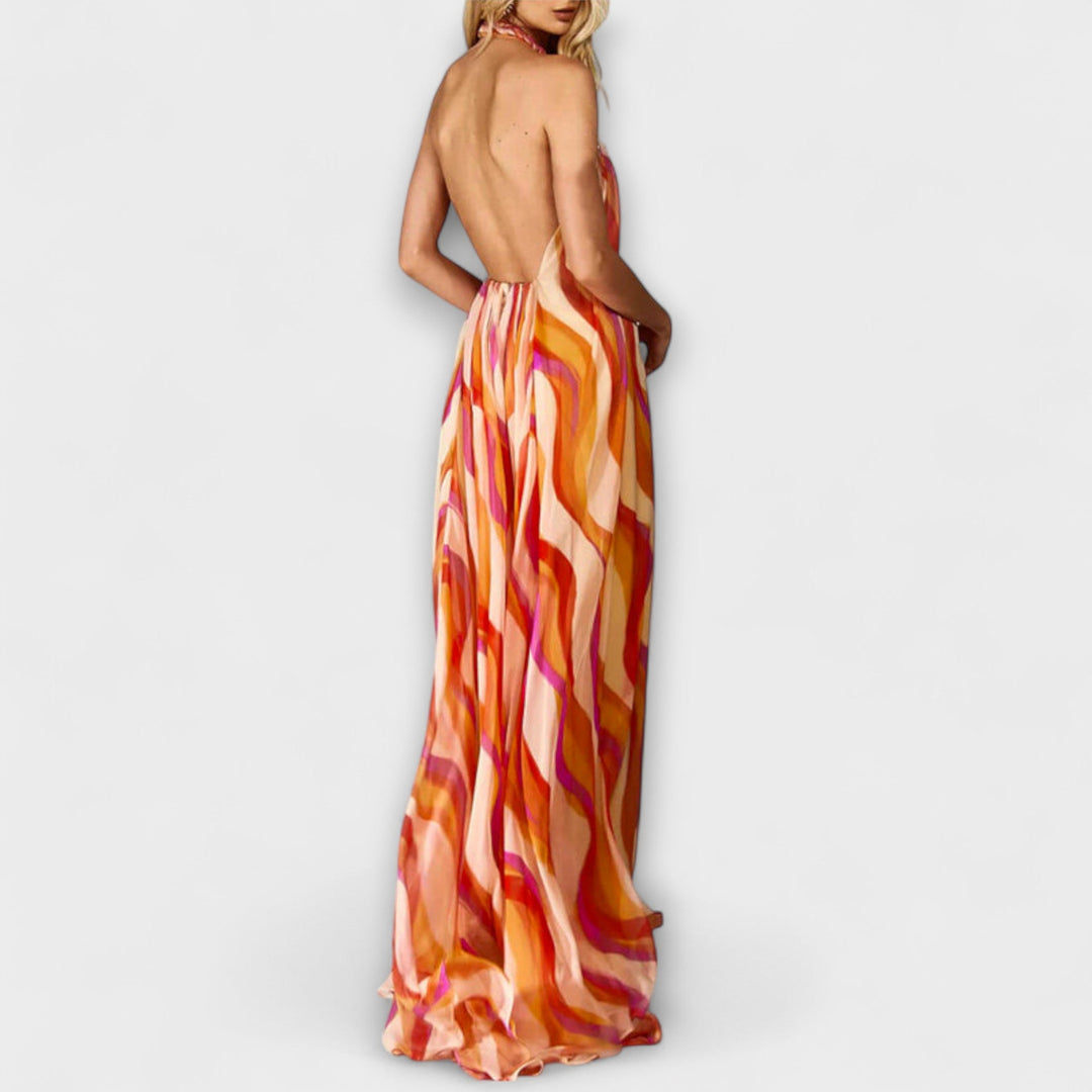 Rumi - Vestido Maxi Estiloso Trançado com Estampa Ondulada