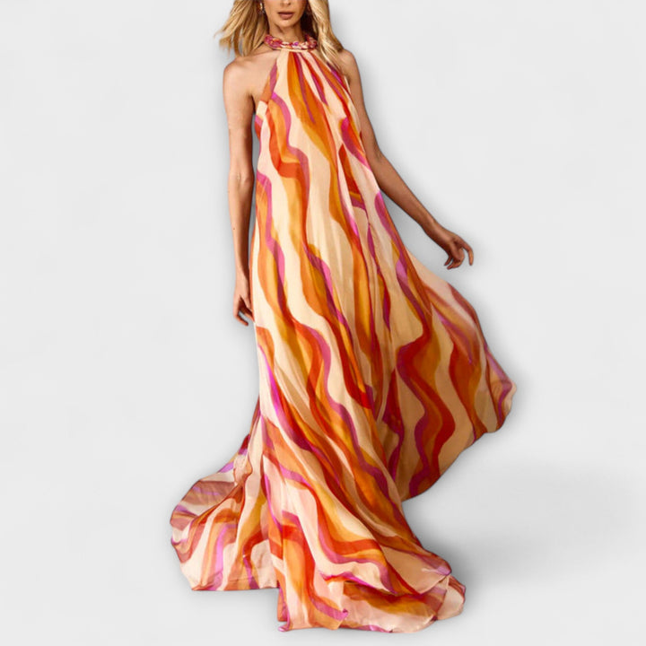 Rumi - Vestido Maxi Estiloso Trançado com Estampa Ondulada