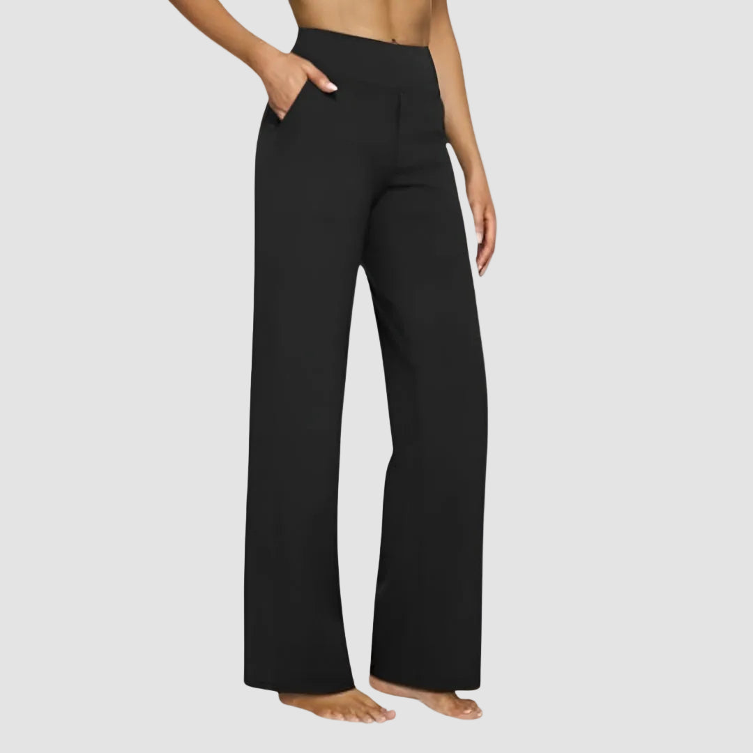 Women's Sweatpants Soft Stretch Fabric High Waist Wide Leg Pockets Casual