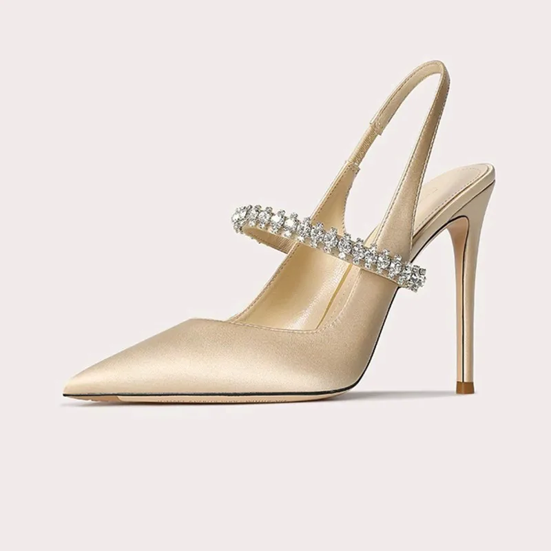 Meghan | Elegant Slingback Heels with Pointed Toe and Crystal Embellishment