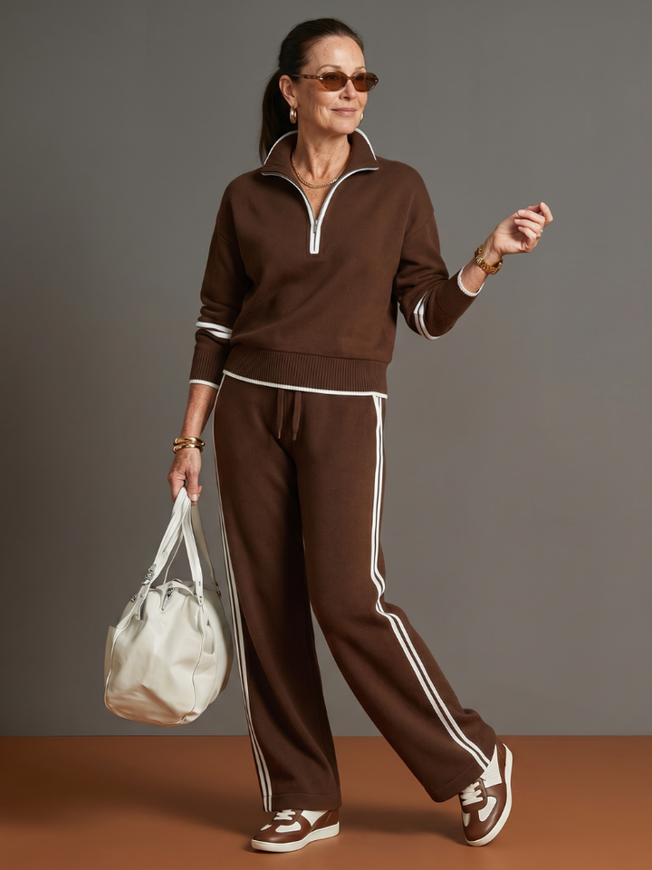 Alina | Ensemble avec haut à manches longues à col zippé facile à porter et pantalon à jambes larges