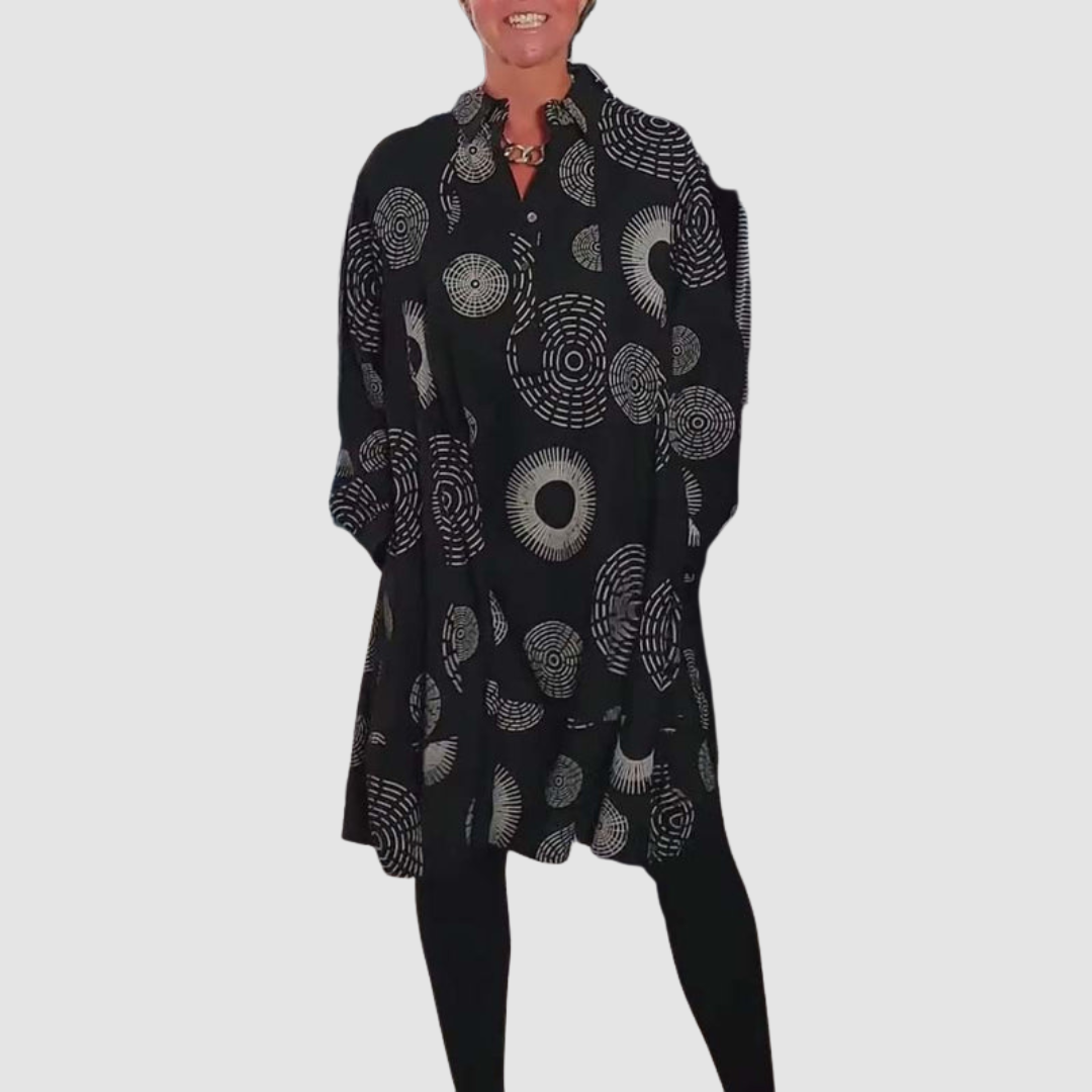 Haydie™ Vestido casual con solapa y estampado geométrico