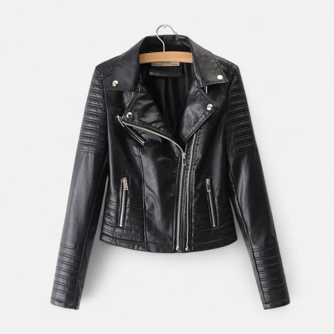 Océane | Giacca biker senza tempo in pelle con taglio strutturato e texture morbida