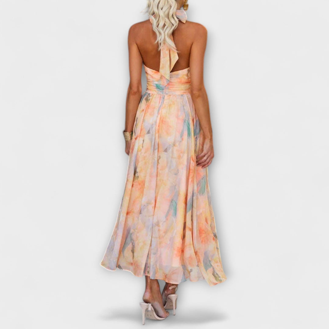 Halter-Neck Akvarelprint Maxi-kjole