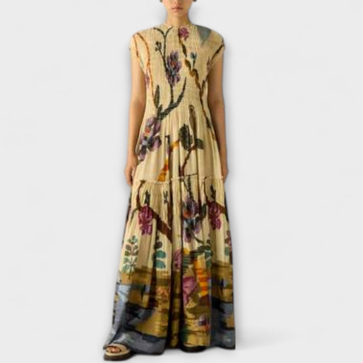Amanda - Maxikleid mit plissiertem Druckmuster