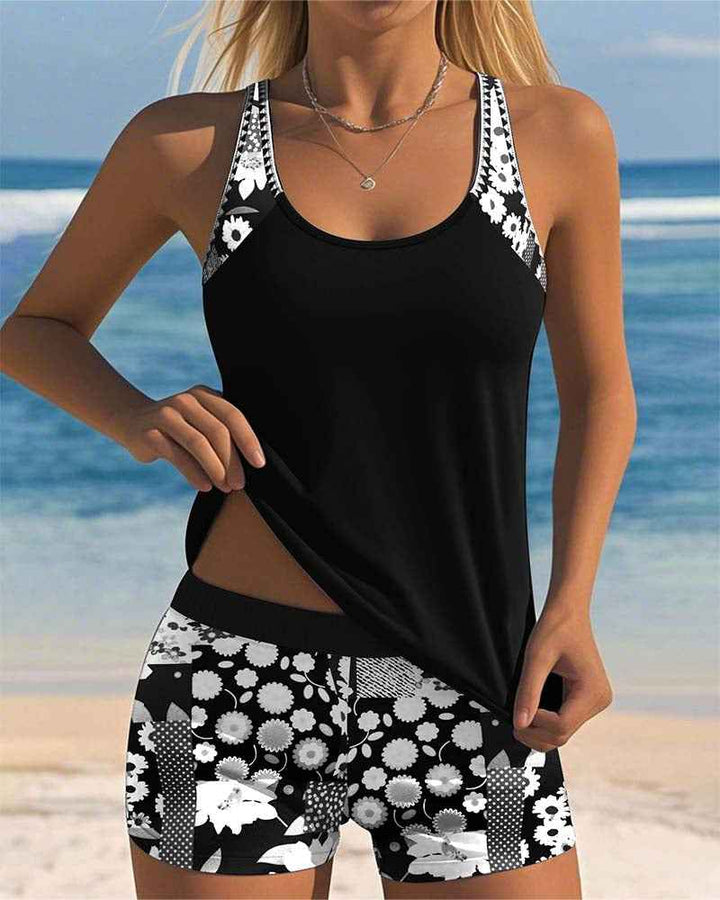 Úzký tankini top s potiskem a set boxerek