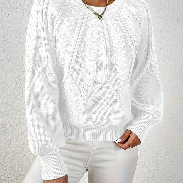 Women's Cable Knit Sweater with Relaxed Fit and Lantern Sleeves for Everyday Wear