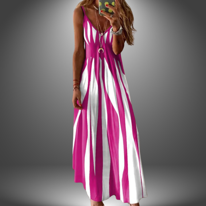 Aria - Vestido largo sin mangas elegante con rayas estampadas