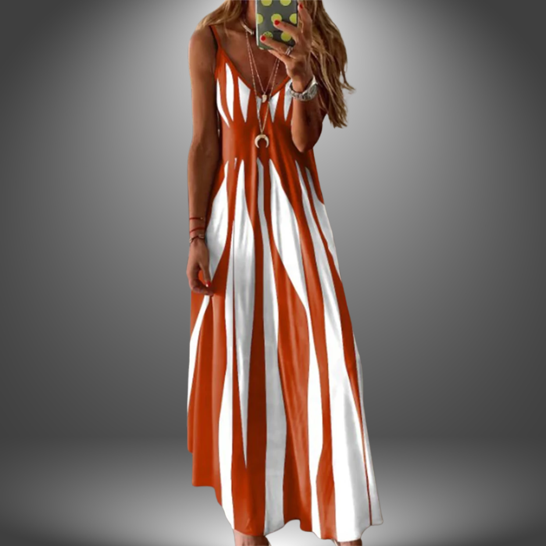 Aria - Vestido largo sin mangas elegante con rayas estampadas
