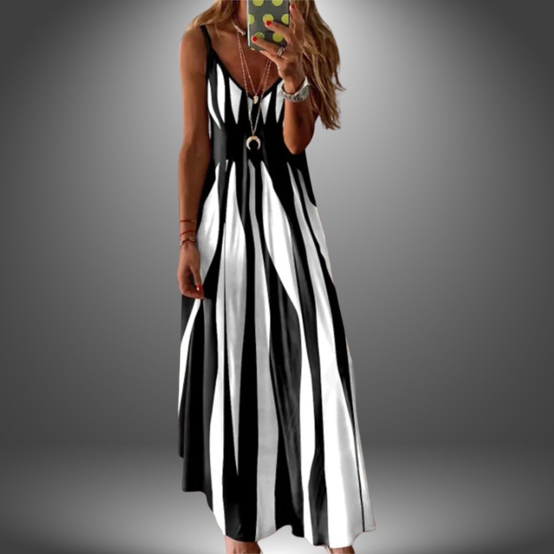 Aria - Vestido largo sin mangas elegante con rayas estampadas