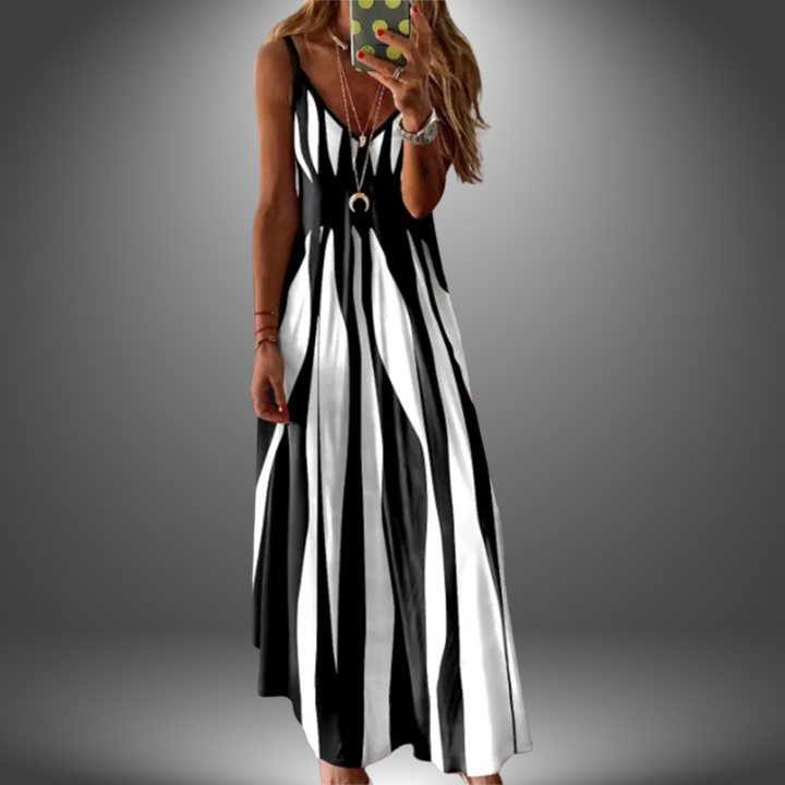 Aria - Vestido largo sin mangas elegante con rayas estampadas