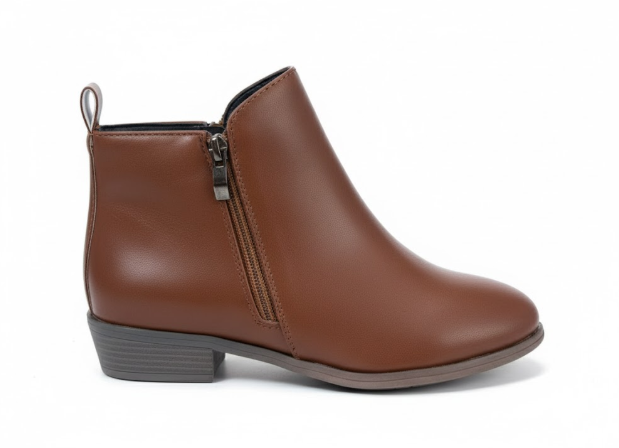 Botines para mujer, cuero PU, tacón ancho, cremallera lateral, punta redonda, informales, para vestir de trabajo