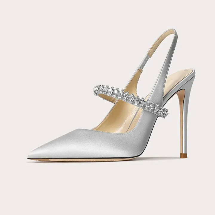 Meghan | Elegant Slingback Heels with Pointed Toe and Crystal Embellishment