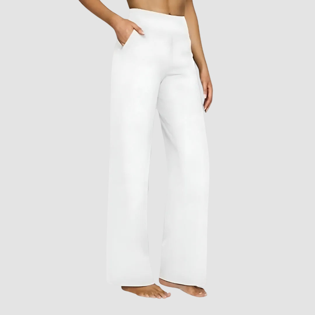 Women's Sweatpants Soft Stretch Fabric High Waist Wide Leg Pockets Casual