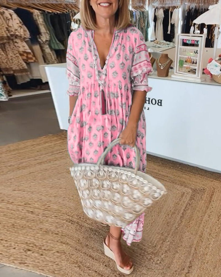 Mana| Vestido Chic Floral com Decote em V